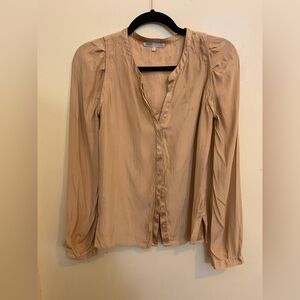 100% silk beige nude Maje button-down blouse shirt top XS size 1